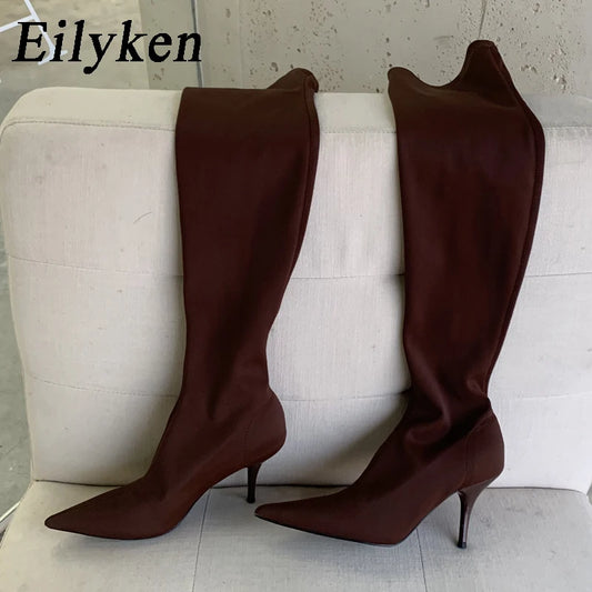 Bottes extensibles bout pointu talons bas pour femmes