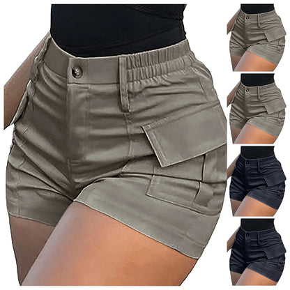 Short taille haute uni avec poches pour femme