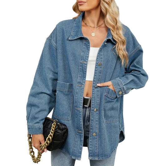 Veste en jean oversize à simple boutonnage pour femmes