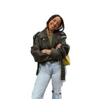 Blouson court en similicuir PU femme