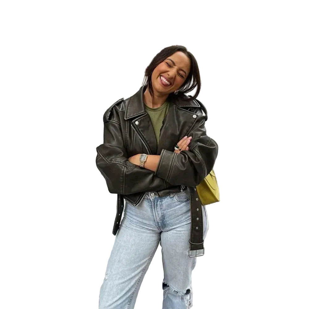 Blouson court en similicuir PU femme