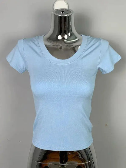 T-shirt manches courtes col rond pour femme, slim et résistant, en coton, décontracté