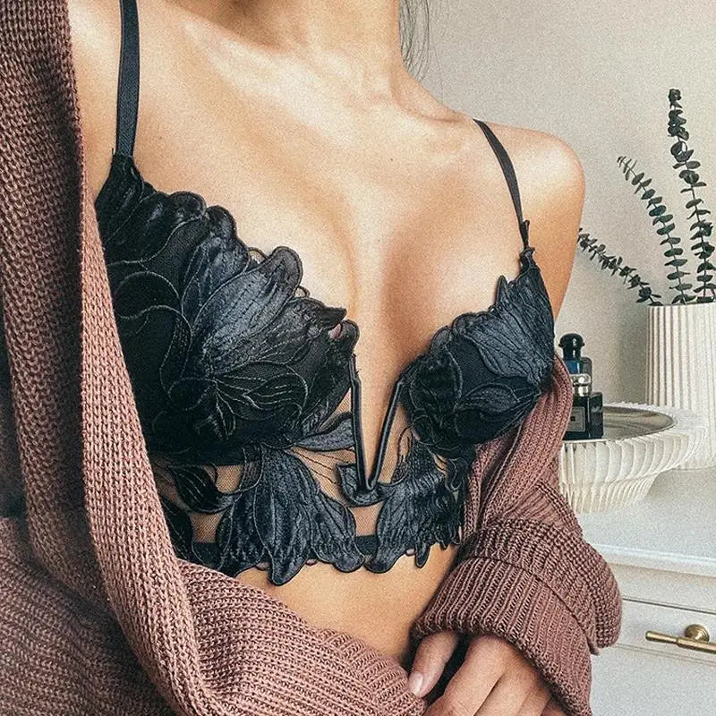 Ensemble de lingerie sexy en dentelle brodée française pour femmes