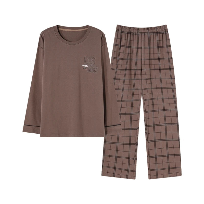 Pyjama en faux coton à col rond pour hommes