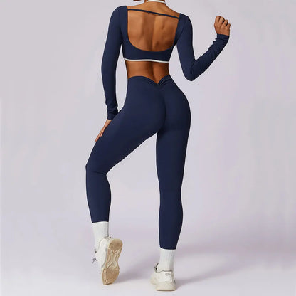 Ensemble Yoga 2 pièces à manches longues soutien-gorge de gymnastique taille haute Leggings Fitness pour femmes