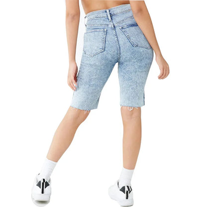 Short en jean pour femmes, haute élasticité, Slim, longueur aux genoux