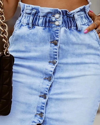 Jupes en jeans taille élastique Fente pour femmes