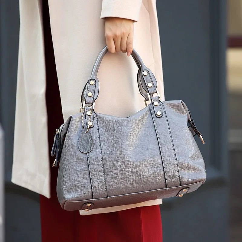 Sacs à bandoulières en cuir de luxe pour femmes, sacoches à pompon, fourre-tout vintage