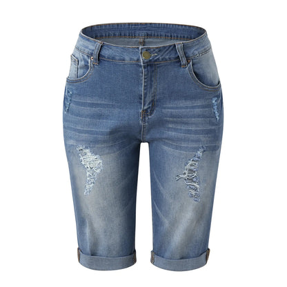 Short en jean sexy taille haute pour femme, coupe slim