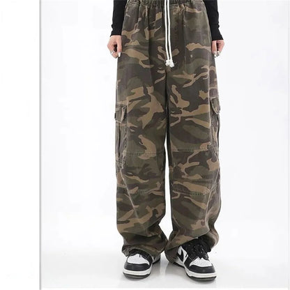 Pantalon cargo camouflage pour femme, pantalon de survêtement grunge à taille élastique