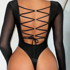 Maillot de bain une pièce à manches longues, à lacets pour femmes