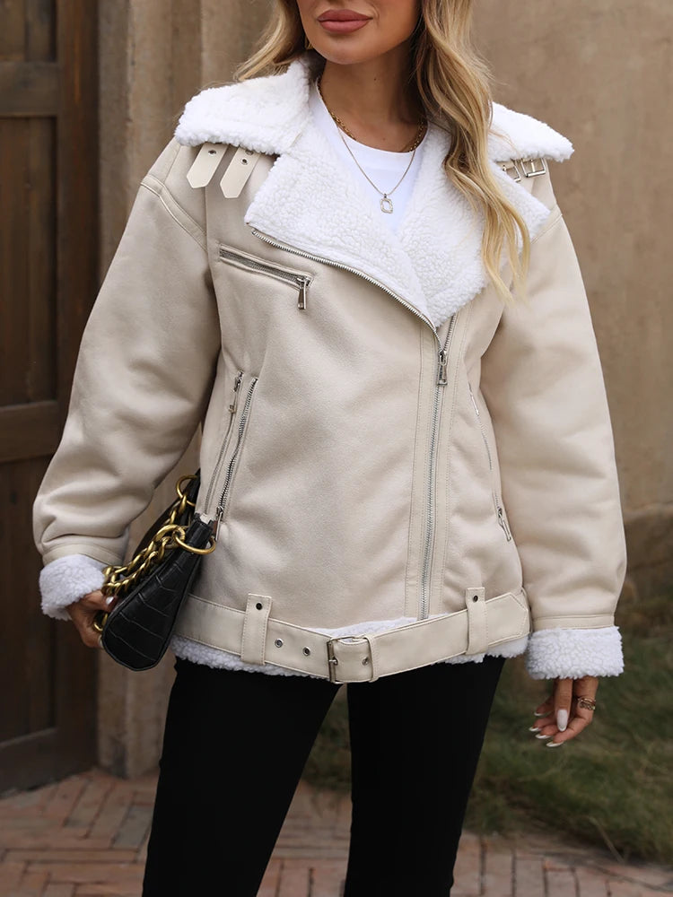 Veste en fausse fourrure d'agneau pour femmes