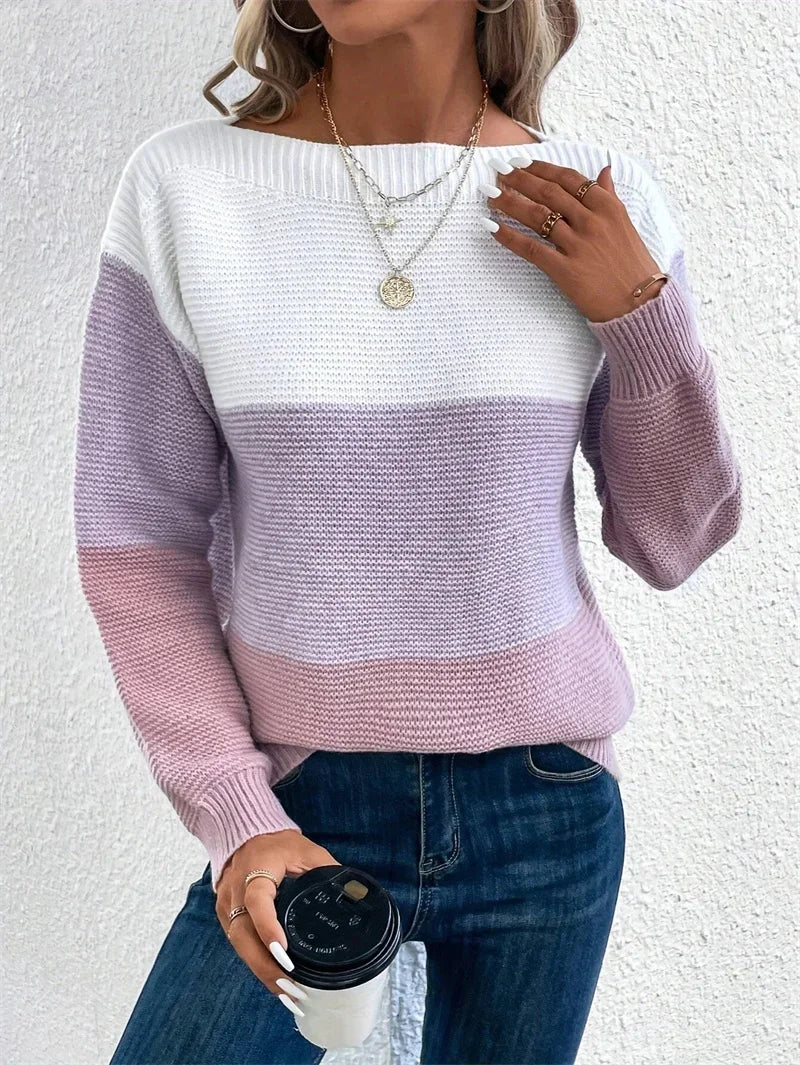 Pull rayé sexy col bateau pour femmes