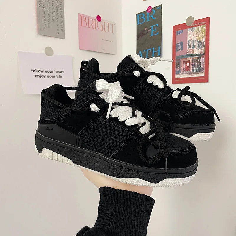 Baskets à lacets à plateforme noire pour hommes