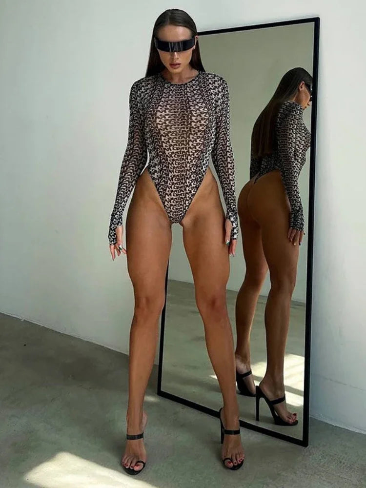 Body imprimé à manches longues pour femmes