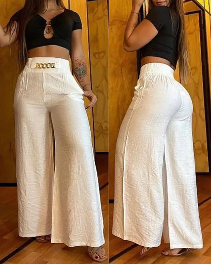 Pantalon taille haute décontracté pour femme