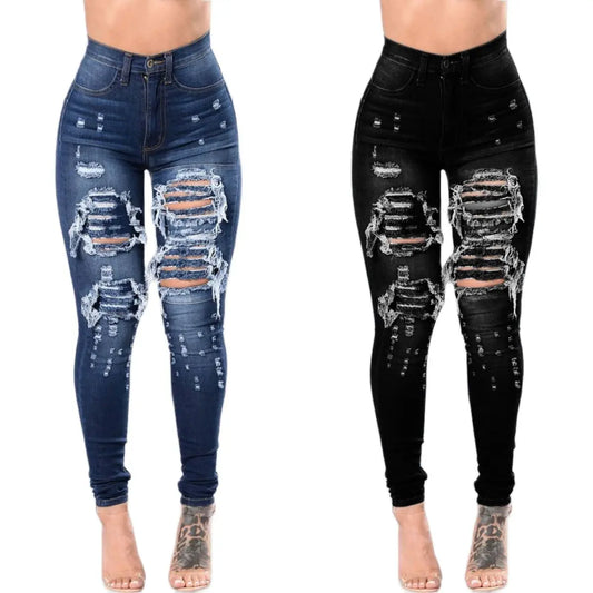 Jeans taille haute déchiré pour femmes