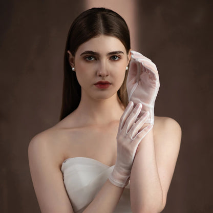 Gants Classiques en Tulle Doux pour Femme, Mitaines Blanches Courtes