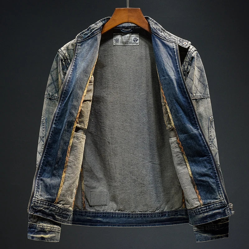 Veste en jean vintage à coutures châles pour hommes
