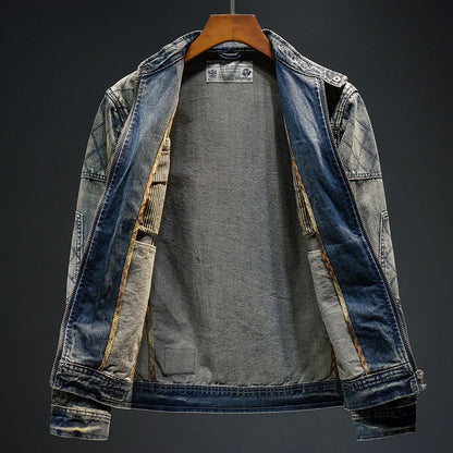 Veste en jean vintage à coutures châles pour hommes