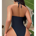 Maillot de bain une pièce à lacets, col haut, dos nu pour femmes