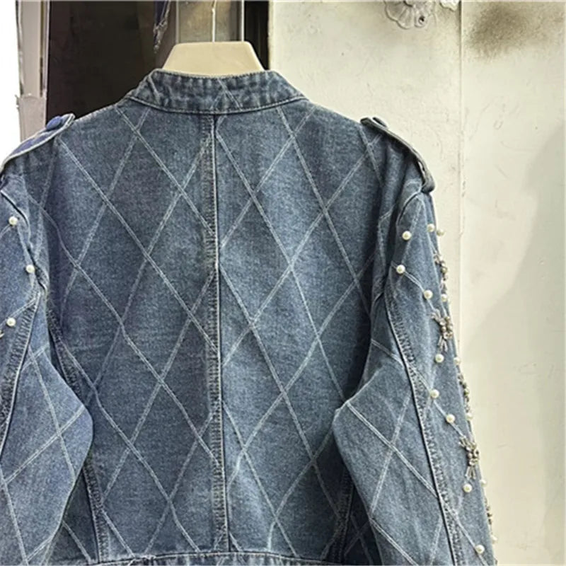 Veste en jean à col montant pour femme