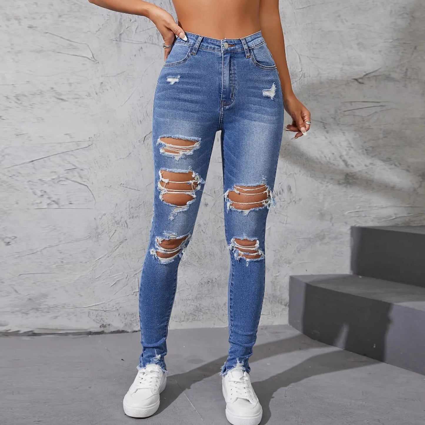 Pantalons en jean skinny déchirés pour femmes