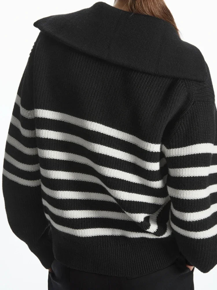 Pull ample à col roulé pour femmes, tricot rayé à revers