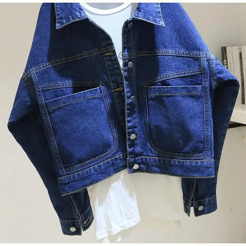 Veste en jean bleu foncé vintage pour femme