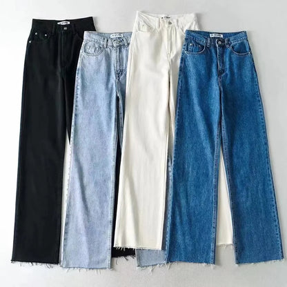 Jean taille haute décontracté pour femmes, pantalon Long tendance, Vintage