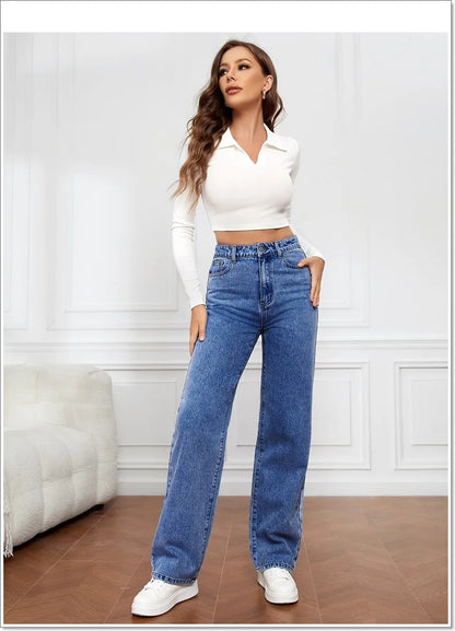 Jeans taille haute décontractés Y2K pour femmes, pantalons à jambes droites