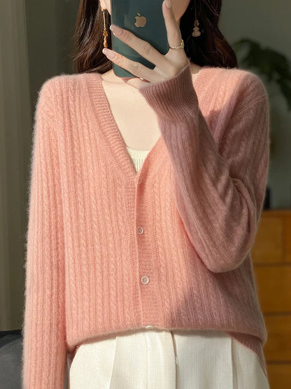 Cardigan à col en v pour femme, pull en cachemire