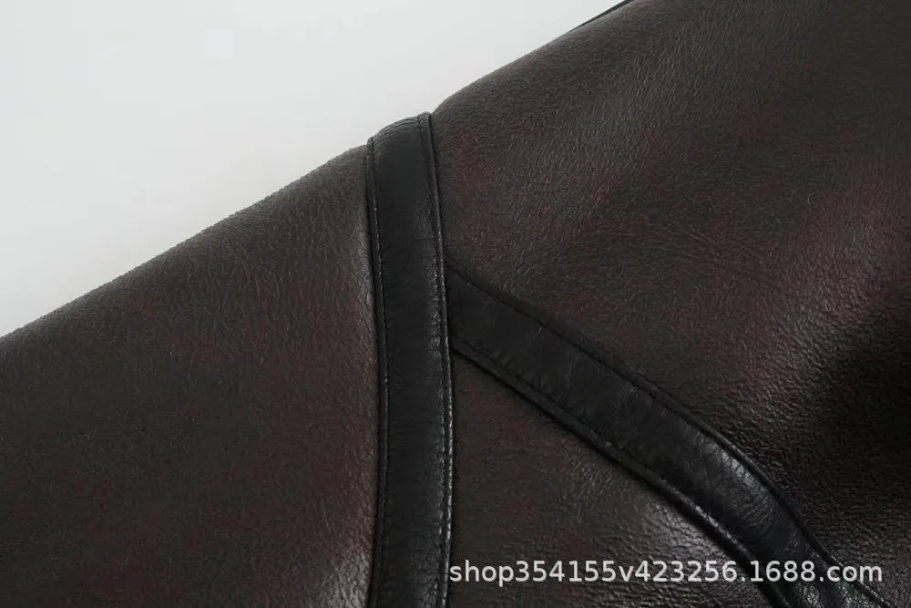 Veste en fourrure en cuir manteau court pour femmes