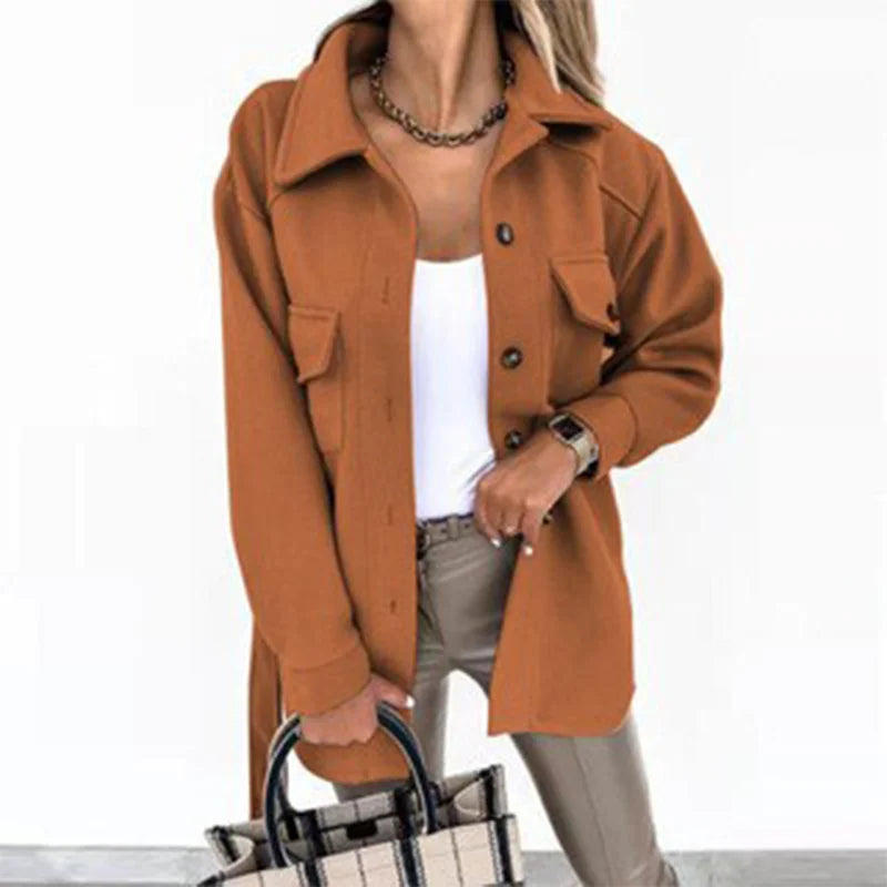 Manteau en laine à manches longues pour femme