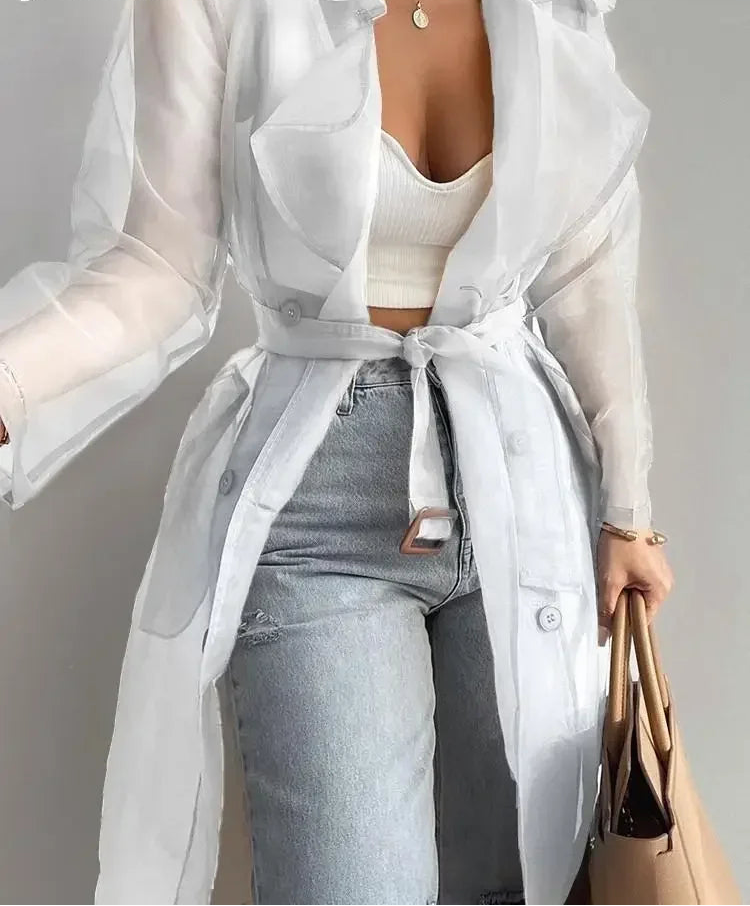 Manteau boutonné à manches longues pour femmes