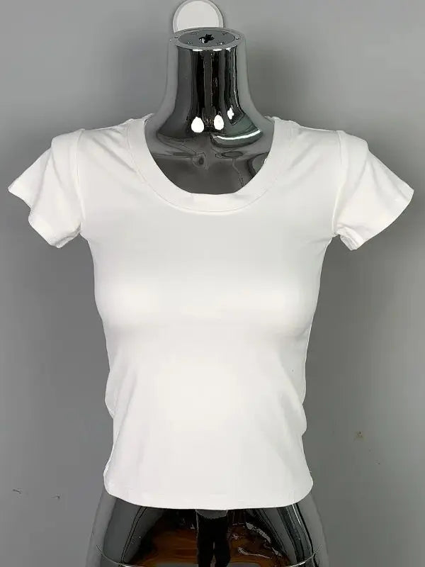 T-shirt manches courtes col rond pour femme, slim et résistant, en coton, décontracté