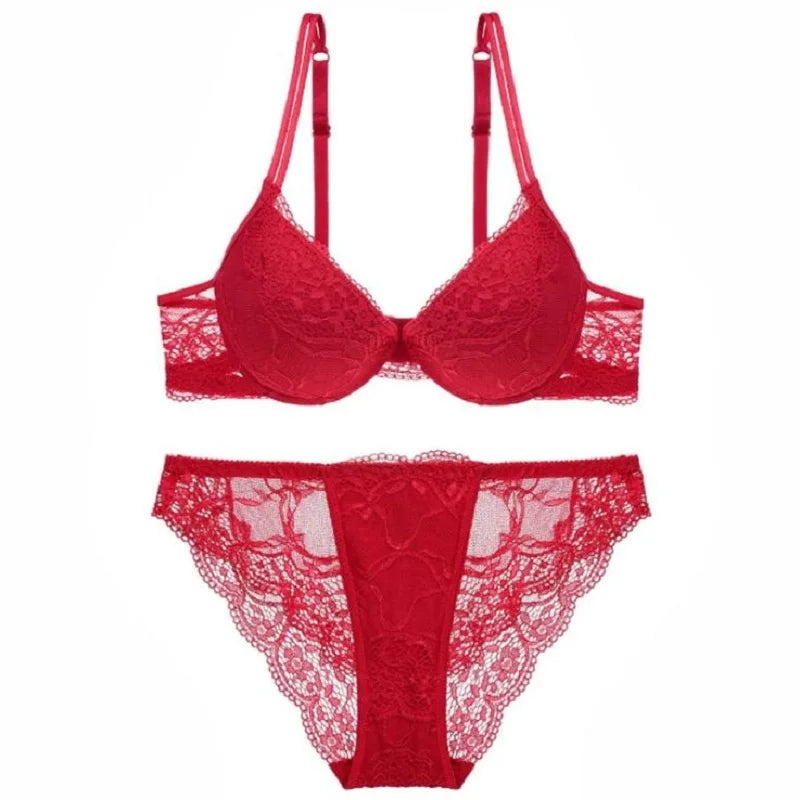 Ensemble de sous-vêtements Sexy en dentelle florale pour femme, soutien-gorge ajustable