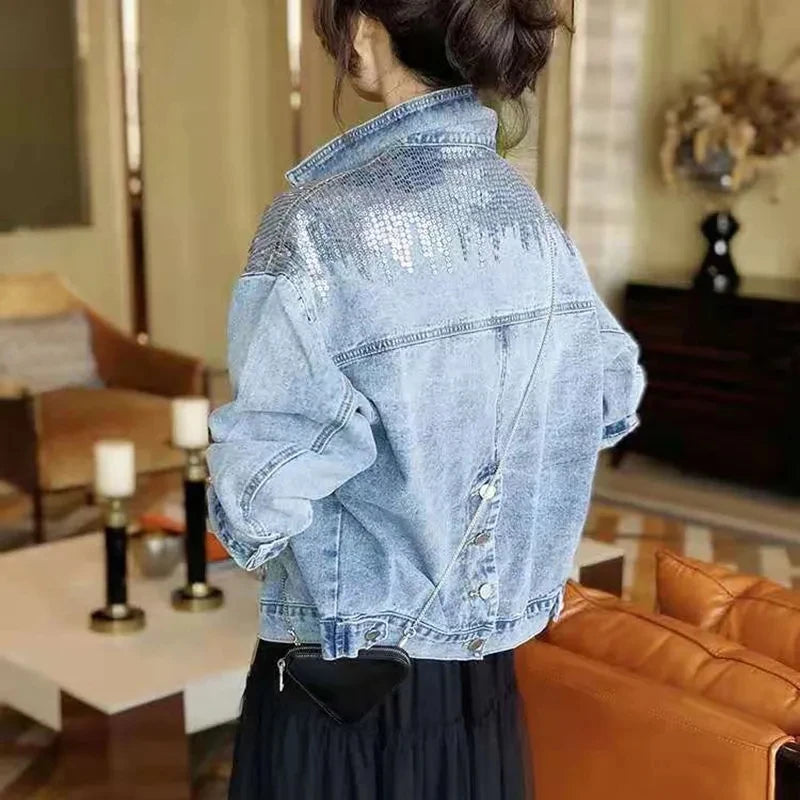 Veste en jean à paillettes pour femmes