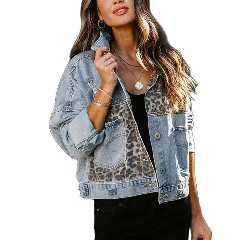 Veste en jean imprimé à la mode pour femme, manches longues,