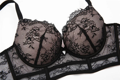 Ensemble de lingerie brodée pour femme, soutien-gorge push-up respirant