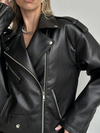 Veste  noir en faux cuir pour femmes