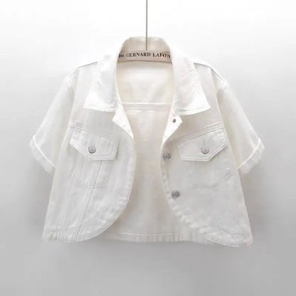 Veste en jean rose à manches courtes pour femmes