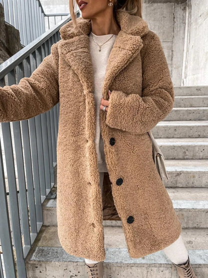 Pardessus en peluche à boutonnage simple pour femmes, mélange de fausse laine, manteau chaud