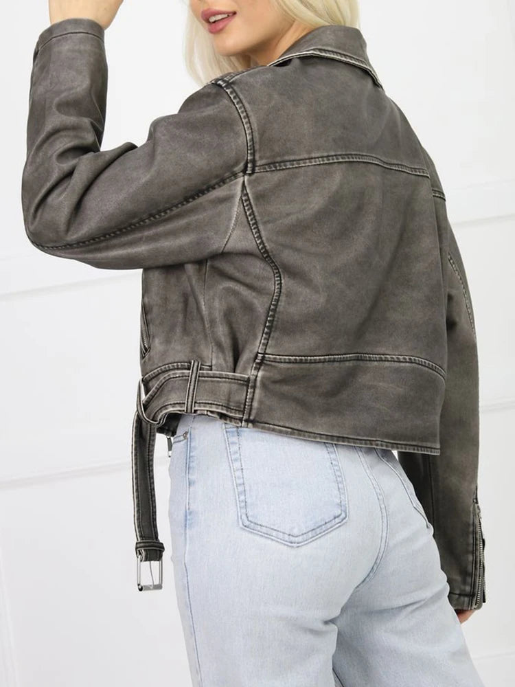 Veste courte en faux cuir pour femmes