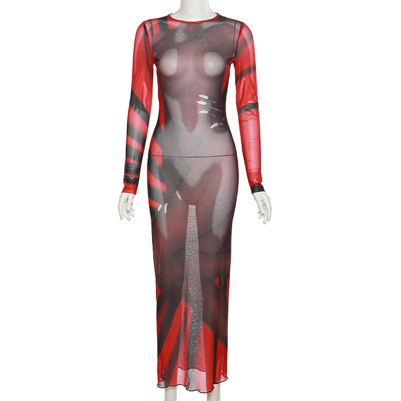 robe longue rouge moulante à manches longues pour femmes