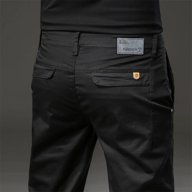 Pantalon droit décontracté en coton pour hommes
