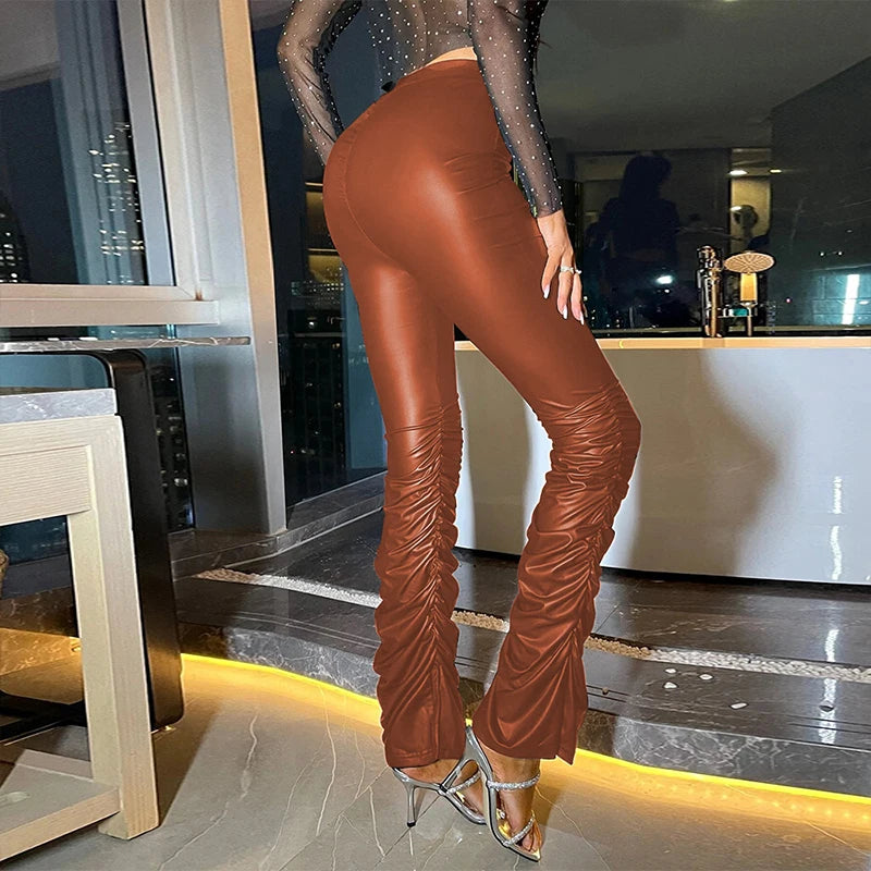 Legging en cuir PU taille haute pour femme