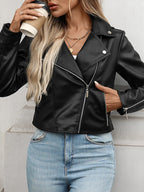 Veste ample court noir Faux cuir pour femmes