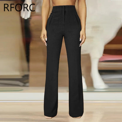 Pantalon évasé taille haute pour femme, décontracté,