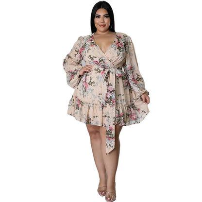 Mini robe imprimée en mousseline de soie pour femmes, Sexy, à volants, col en v, dos nu, à lacets